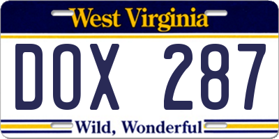 WV license plate DOX287