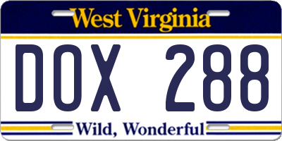WV license plate DOX288