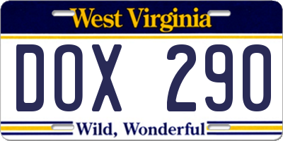 WV license plate DOX290