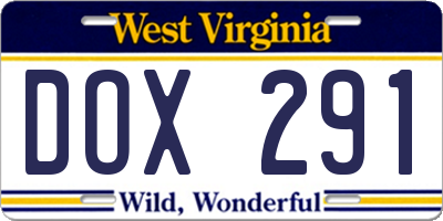 WV license plate DOX291