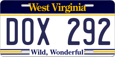 WV license plate DOX292