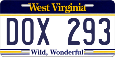 WV license plate DOX293