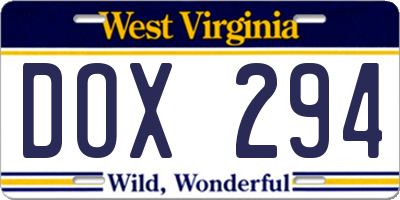 WV license plate DOX294