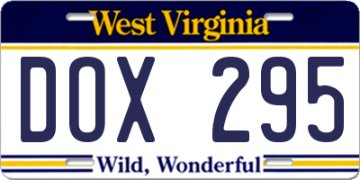 WV license plate DOX295