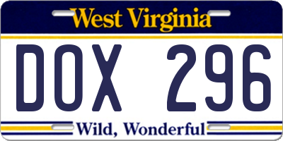 WV license plate DOX296