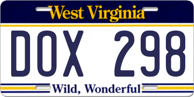 WV license plate DOX298