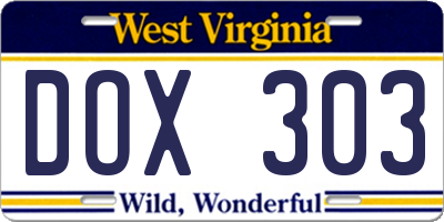 WV license plate DOX303