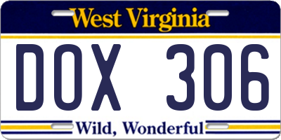 WV license plate DOX306