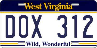 WV license plate DOX312