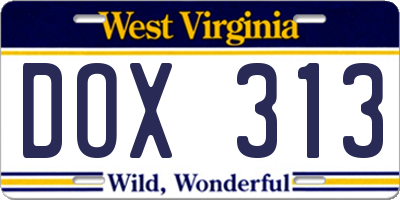 WV license plate DOX313