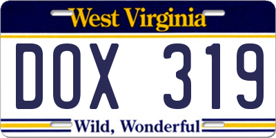 WV license plate DOX319