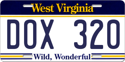 WV license plate DOX320