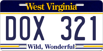 WV license plate DOX321