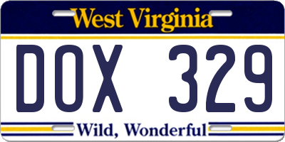 WV license plate DOX329