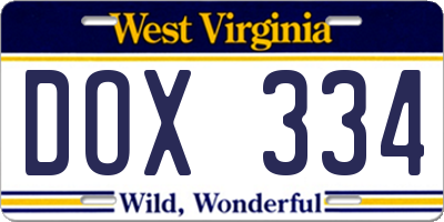 WV license plate DOX334