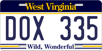 WV license plate DOX335