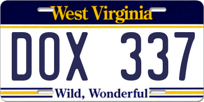 WV license plate DOX337