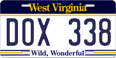 WV license plate DOX338