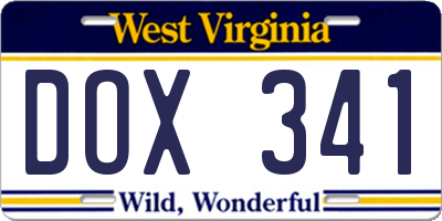 WV license plate DOX341