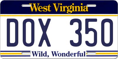 WV license plate DOX350