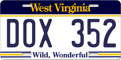 WV license plate DOX352