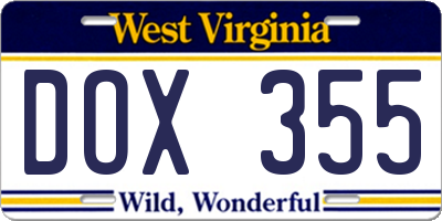 WV license plate DOX355