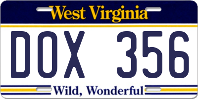 WV license plate DOX356