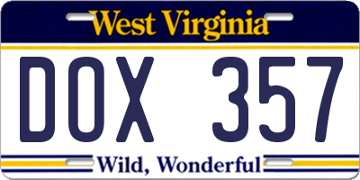 WV license plate DOX357