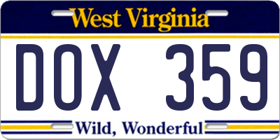 WV license plate DOX359