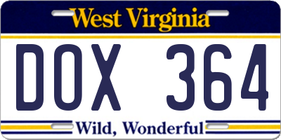 WV license plate DOX364