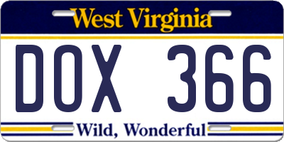 WV license plate DOX366