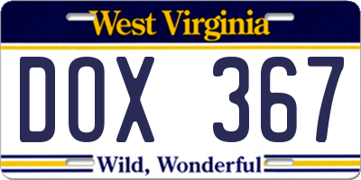 WV license plate DOX367