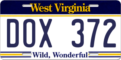 WV license plate DOX372
