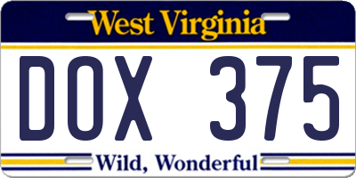 WV license plate DOX375