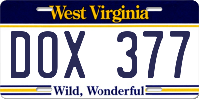 WV license plate DOX377