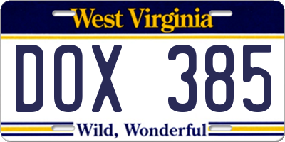 WV license plate DOX385