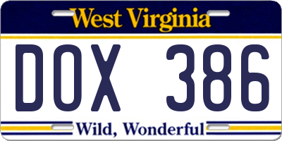 WV license plate DOX386