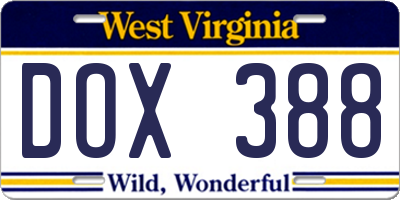 WV license plate DOX388