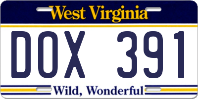 WV license plate DOX391