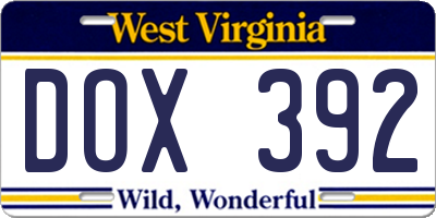 WV license plate DOX392