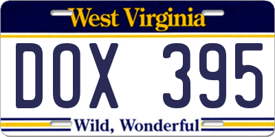 WV license plate DOX395