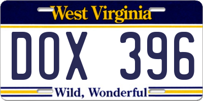 WV license plate DOX396