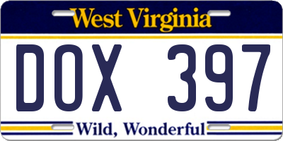 WV license plate DOX397