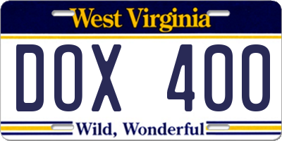 WV license plate DOX400