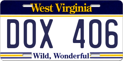 WV license plate DOX406