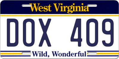 WV license plate DOX409