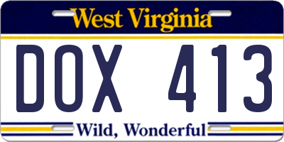 WV license plate DOX413