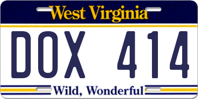 WV license plate DOX414