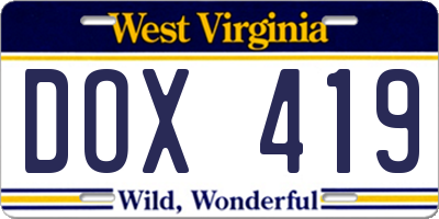 WV license plate DOX419