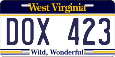 WV license plate DOX423